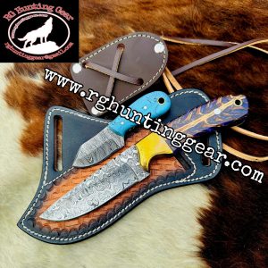 Custom Handmade Damascus Steel Cowboy Skinner Knife With Mini Knife As A Gift