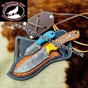 Custom Handmade Damascus Steel Cowboy Skinner Knife with Mini knife As A Gift