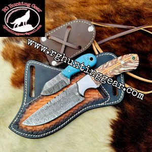 Custom Handmade Damascus Steel Cowboy Skinner Knife with Mini knife As A Gift