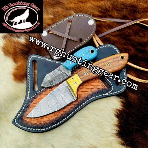 Custom Handmade Damascus Steel Cowboy Skinner Knife with Mini knife As A Gift